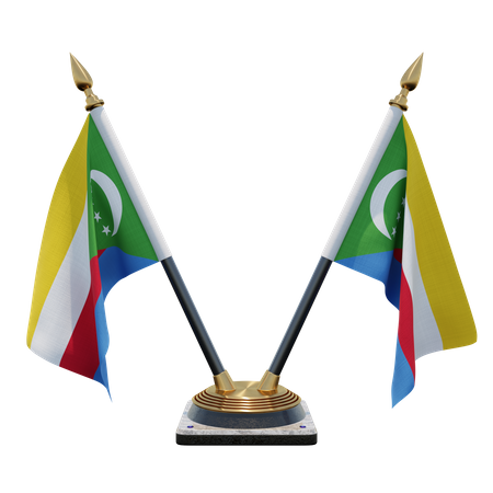 Comoros Double (V) Desk Flag Stand 3D Icon