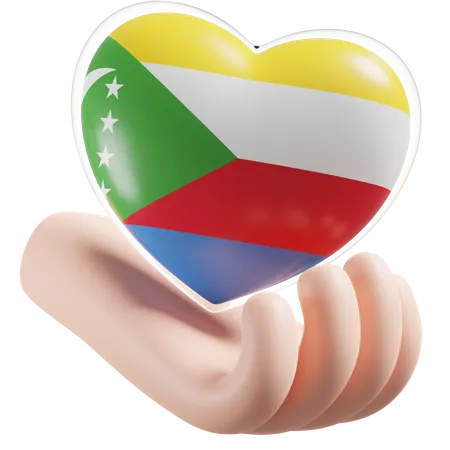 Comoros Flag Heart Hand Care  3D Icon