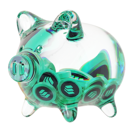 Comp Clear Glass Piggy Bank With Decreasing Piles Of Crypto Coins  3D Icon