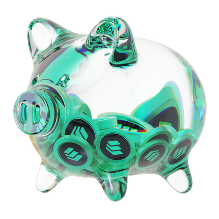 Comp Klarglas-Sparschwein mit abnehmendem Stapel an Krypto-Münzen  3D Icon