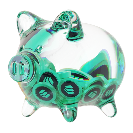 Comp Klarglas-Sparschwein mit abnehmendem Stapel an Krypto-Münzen  3D Icon