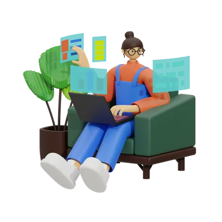 Compañeros de trabajo en el sofá, equilibrando el trabajo y la relajación  3D Illustration