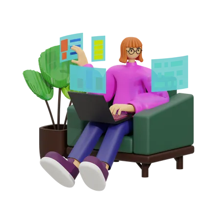 Compañeros de trabajo en el sofá, equilibrando el trabajo y la relajación  3D Illustration
