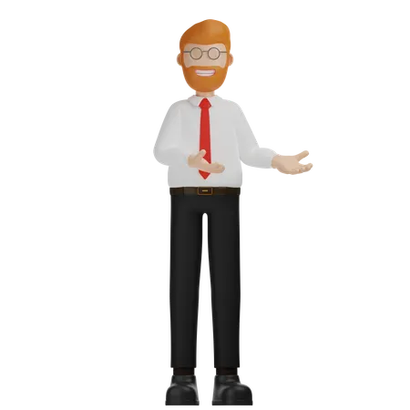 Company employee Presenting Something at right 3D Illustration