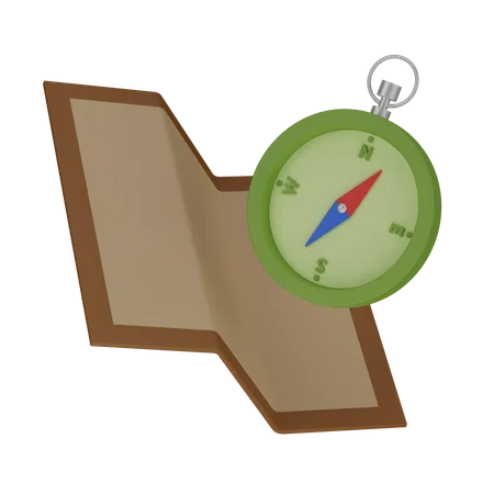 Compass with map  3D Illustration