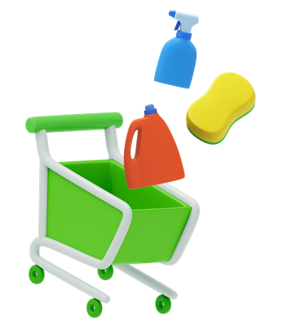 Compras de productos de limpieza  3D Illustration