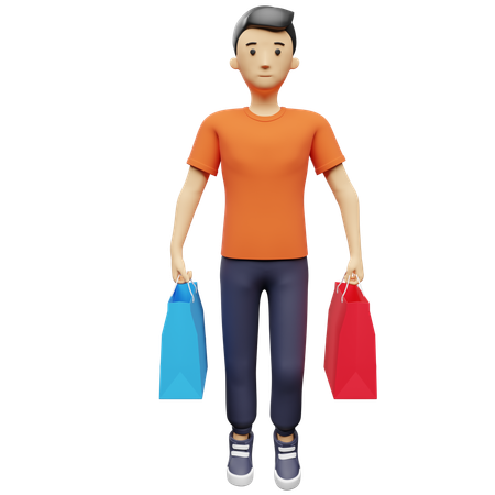 Comprador carregando sacolas de compras  3D Illustration