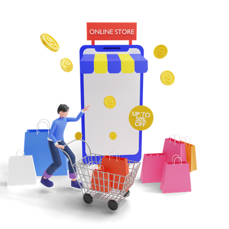 Venda de aplicativos de compras  3D Illustration