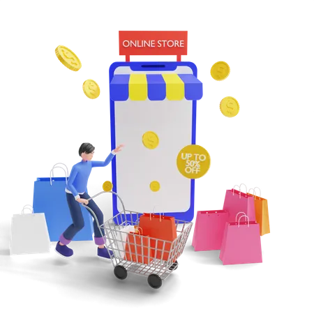 Venda de aplicativos de compras  3D Illustration