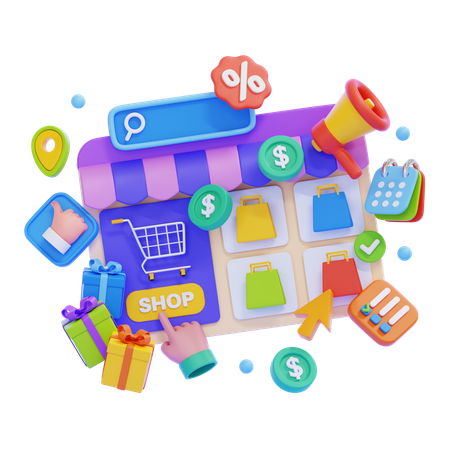 Compras de comercio electrónico  3D Illustration