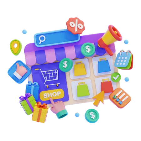 Compras de comercio electrónico  3D Illustration