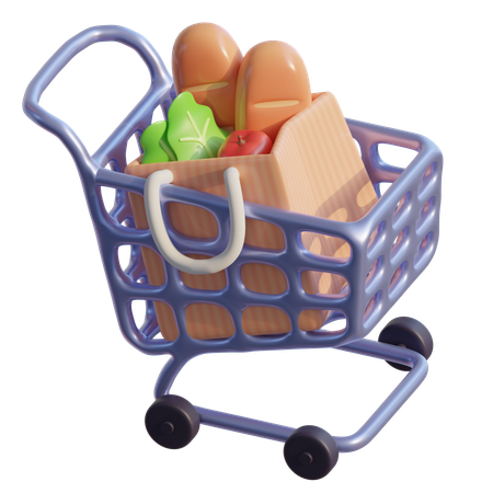 Compras de comestibles en el carrito  3D Icon