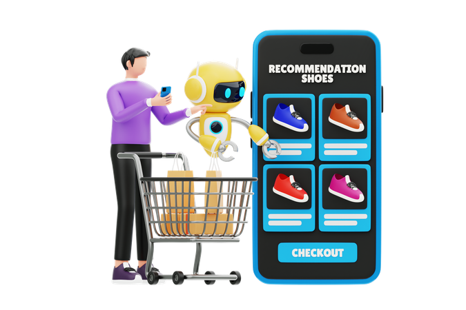 Compras mejoradas con inteligencia artificial  3D Illustration