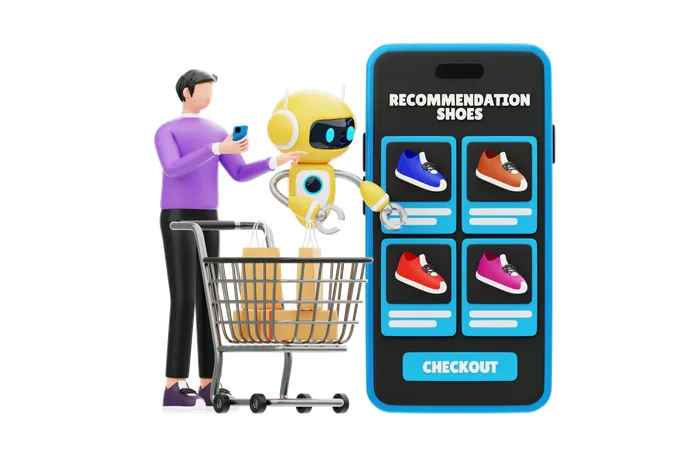 Compras mejoradas con inteligencia artificial  3D Illustration