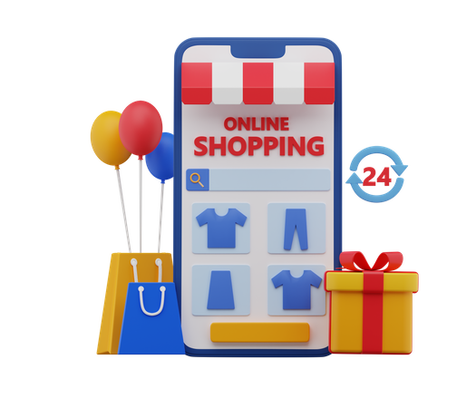 Compras en línea las 24 horas  3D Illustration