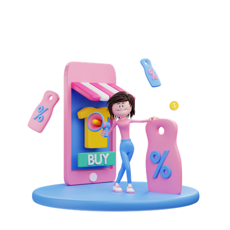 Descuento de compras en línea  3D Illustration