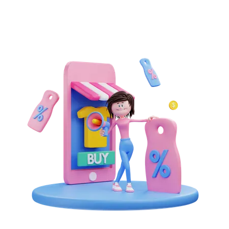 Descuento de compras en línea  3D Illustration