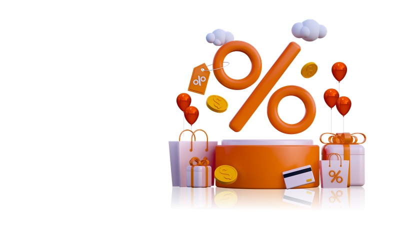 Descuento de compras en línea  3D Illustration