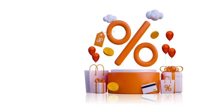 Descuento de compras en línea  3D Illustration