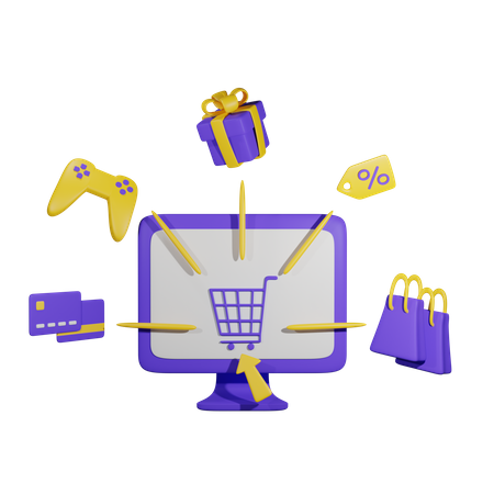 Compras on-line no monitor  3D Illustration