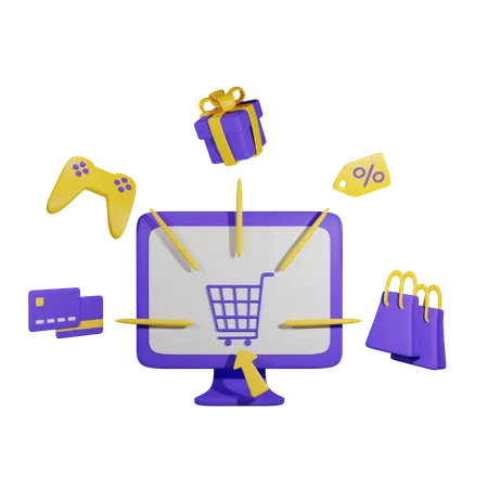 Compras on-line no monitor  3D Illustration