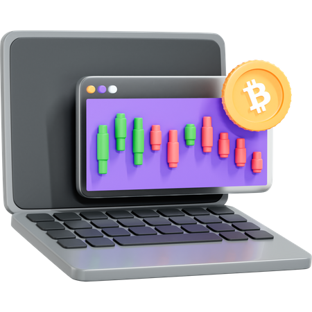 Computador, laptop e gráfico de negociação de criptomoeda  3D Icon