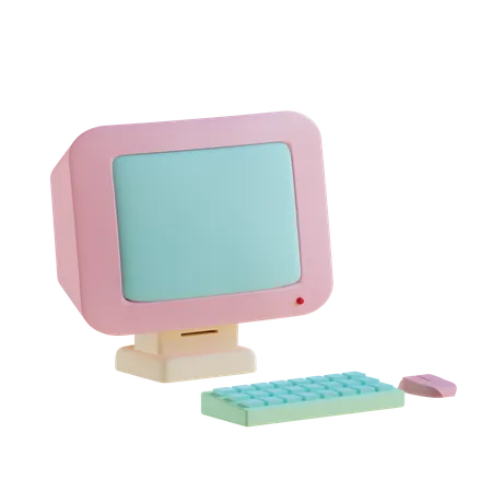 3 D Soft Pink Computer Desktop With Transparent Background 3D Icon