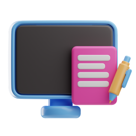 Computer And Notes  3D Icon