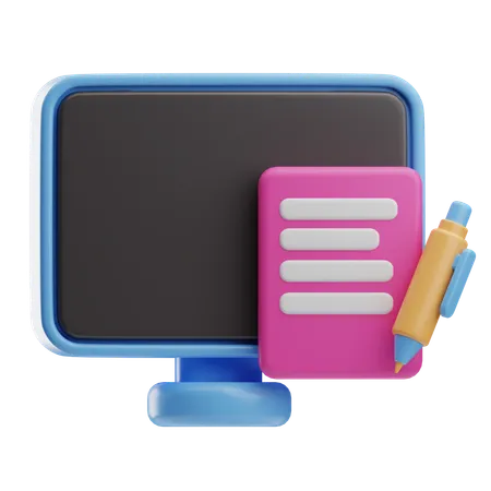 Computer And Notes  3D Icon