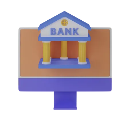 Computer With Bank 3D Icon