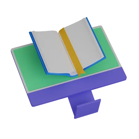 Computer With Book 3D Icon
