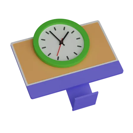 Computer With Clock 3D Icon