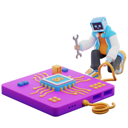 Computer Engineers Constructing Updated  3D Illustration