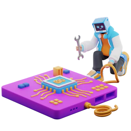 Computer Engineers Constructing Updated  3D Illustration