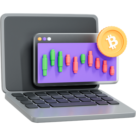 Computer Laptop And Trading Chart Cryptocurrency  3D Icon