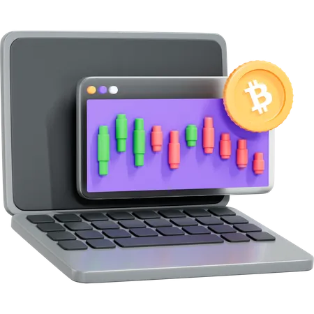 Computer Laptop And Trading Chart Cryptocurrency  3D Icon