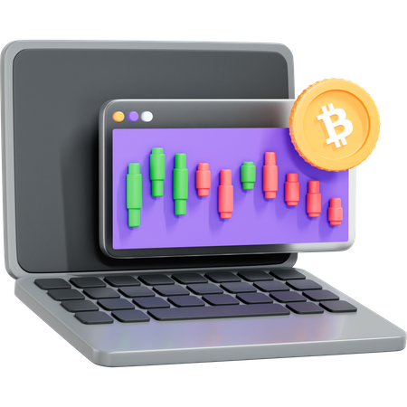 Computer Laptop And Trading Chart Cryptocurrency 3D Icon