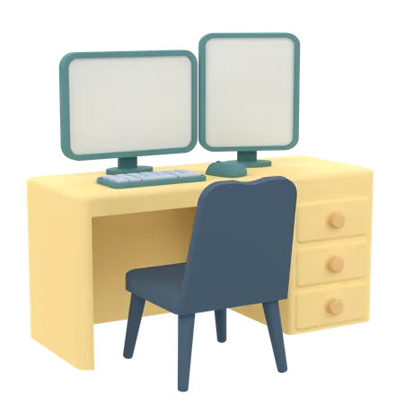 3 D Computer And Table For Home Furnishings 3D Icon