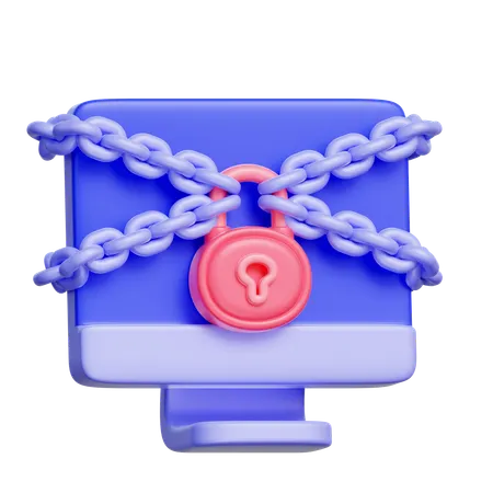 Computer Under Lock  3D Icon