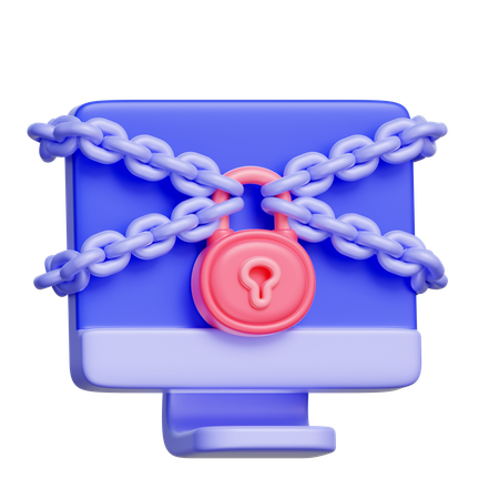 Computer Under Lock  3D Icon