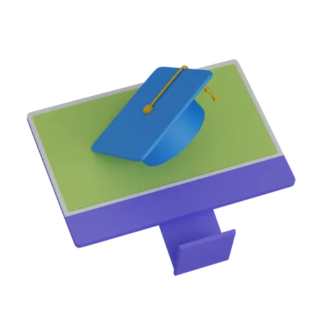 Computer with graduation hat  3D Icon