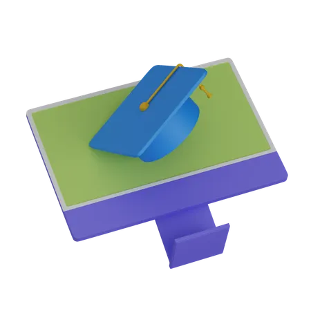 Computer with graduation hat  3D Icon
