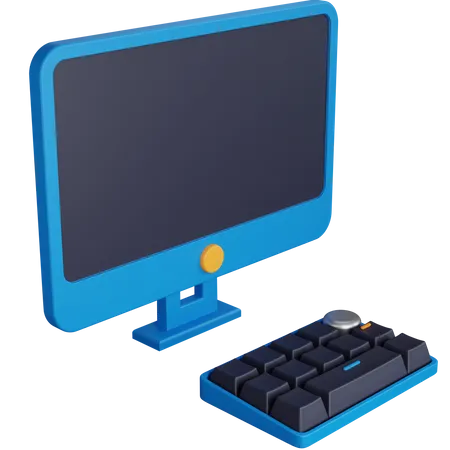 3 D Illustration Computer With Keyboard 3D Icon