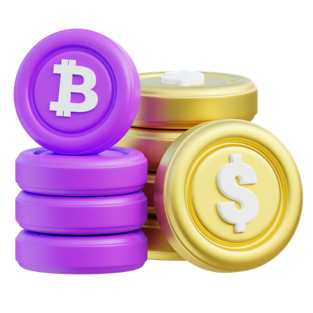Conceito de investimento em moedas bitcoin e dólar  3D Icon