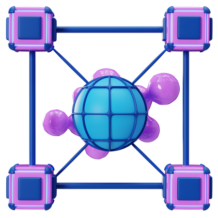 Concept de réseau décentralisé Blockchain  3D Illustration