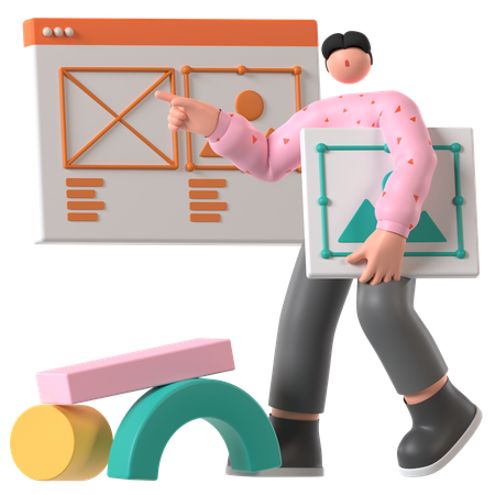 Concepteur concevant une mise en page filaire  3D Icon