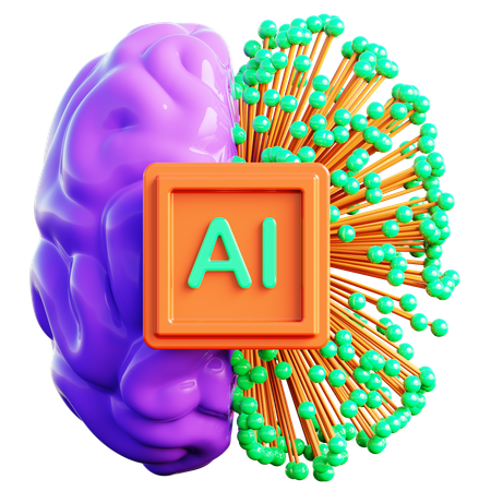 Concepto de cerebro con IA  3D Icon