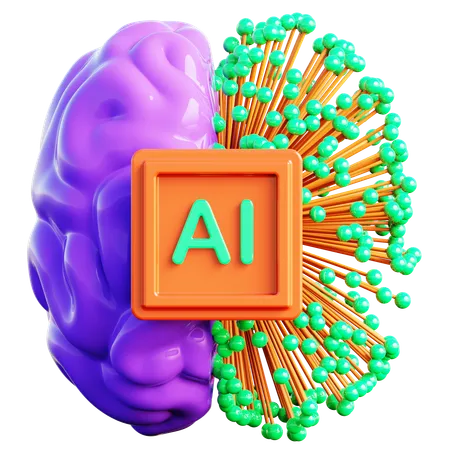 Concepto de cerebro con IA  3D Icon