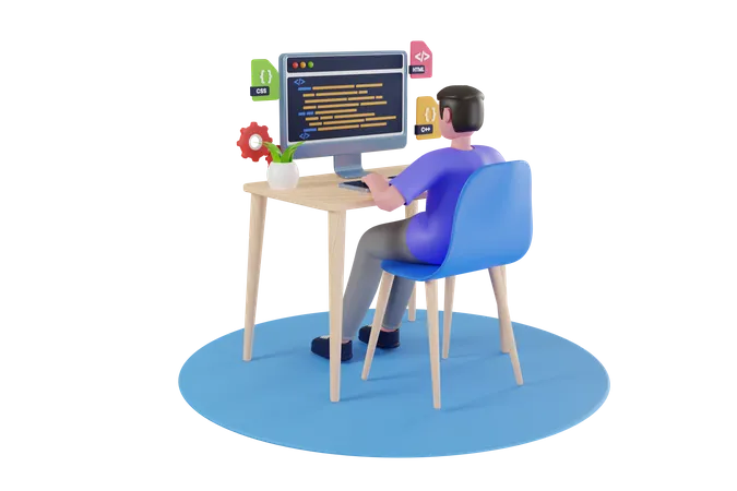 Concepto de sitio web de programación y codificación de scripts.  3D Illustration