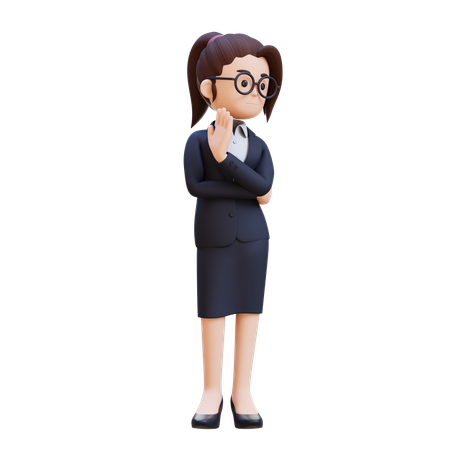 Concerned Businesswoman Showing Refusal Sign  3D Icon